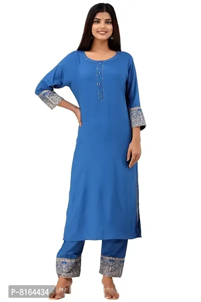 Women's Rayon Katha Work Kurta with Pant  Dupatta Set with Printed-thumb5