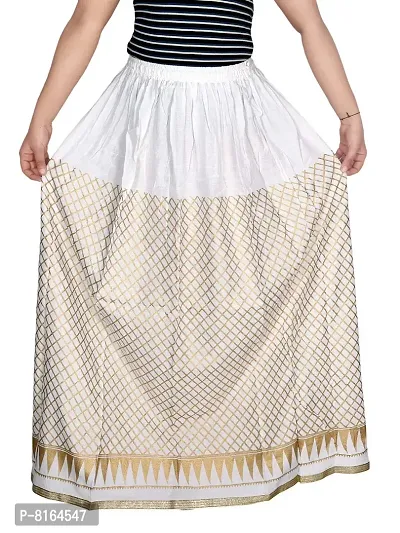 KURTISKIRT Women and Girl Gold Printed Skirt-Women and Girl (Free Size, White)