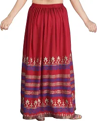 KURTISKIRTS Girls and Women Gold Printed Rayon Skirt-White (Free Size, RED)-thumb2