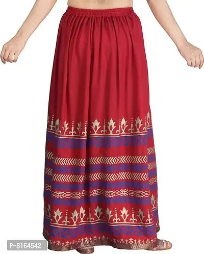KURTISKIRTS Girls and Women Gold Printed Rayon Skirt-White (Free Size, RED)-thumb3