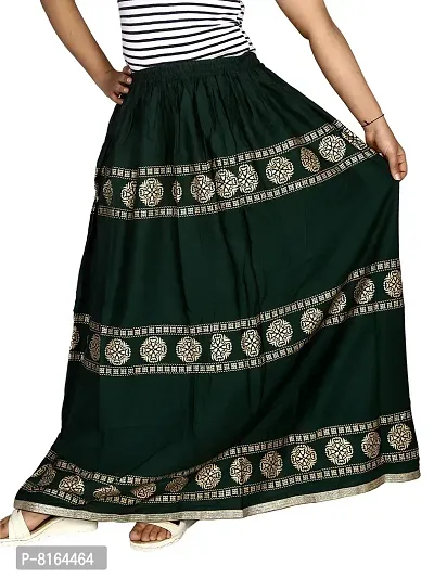 KURTISKIRTS Women and Girls Latest Long Skirt Printed (Free Size, Green)-thumb5