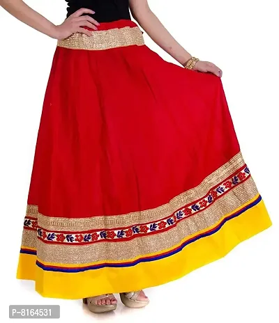 KURTISKIRTS Girls and Women ZARI Work KAMER Border Rayon -Skirt-Black (Free Size, RED)-thumb5