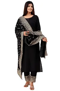 Women's Rayon Katha Work Kurta with Pant  Dupatta Set with Printed-thumb1