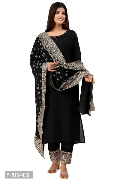 Women's Rayon Katha Work Kurta with Pant  Dupatta Set with Printed-thumb2