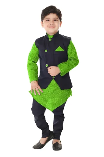 SMUKTAR GARMENTS BOYS FULL SLEEVE WAISTCOAT WITH KURTA AND PAJAMA