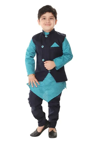 SMUKTAR GARMENTS BOYS FULL SLEEVE WAISTCOAT WITH KURTA AND PAJAMA