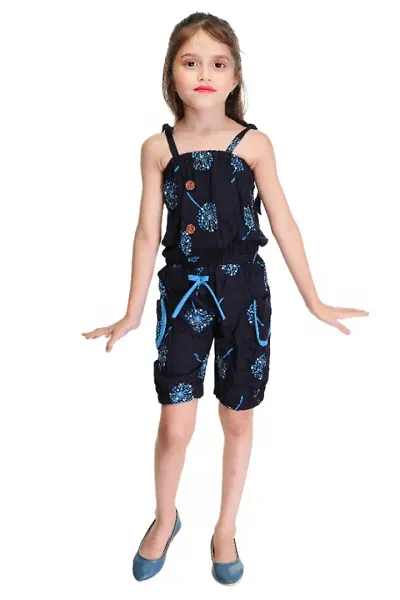 Printed Cotton Strap Style Jumpsuit for Girls