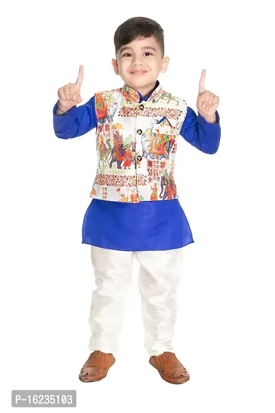 Classic Cotton Blend Solid Kurta Set for Kids Boys with Waistcoat