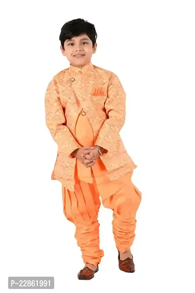 Classic Art Silk Solid Sherwani Set for Kids Boys-thumb0