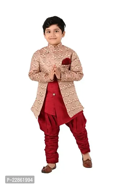 Classic Art Silk Solid Sherwani Set for Kids Boys