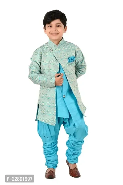 Classic Art Silk Solid Sherwani Set for Kids Boys