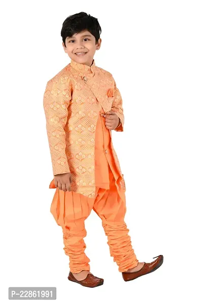 Classic Art Silk Solid Sherwani Set for Kids Boys-thumb5