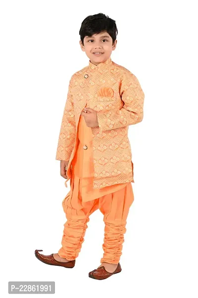 Classic Art Silk Solid Sherwani Set for Kids Boys-thumb4