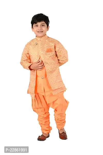 Classic Art Silk Solid Sherwani Set for Kids Boys-thumb2