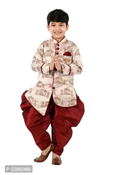 Classic Art Silk Solid Sherwani Set for Kids