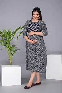 A-Line Black Cotton Maternity Kurta For Women-thumb1