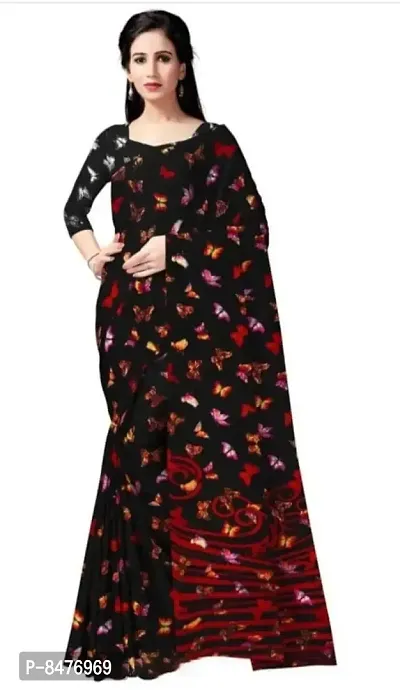 Daily Wear Black Georgette Printed Saree with Blouse piece