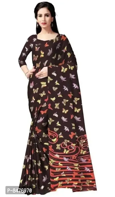 Daily Wear Brown Georgette Printed Saree with Blouse piece