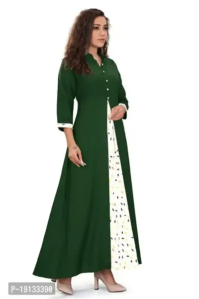 Zomxon Pvt Ltd Women's Rayon Anarkali Kurti, Color- Green, Size - M-thumb2