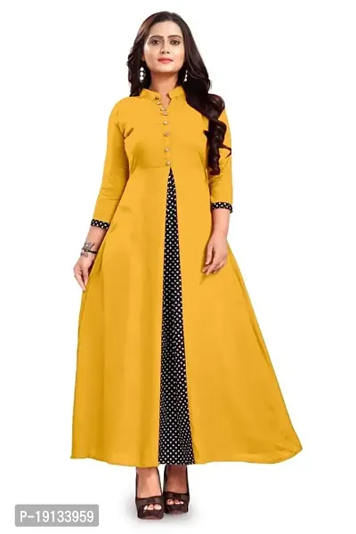 Women's Rayon Anarkali Kurti, Color- Yellow, Size - XXL