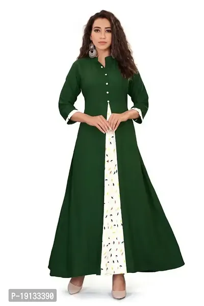 Zomxon Pvt Ltd Women's Rayon Anarkali Kurti, Color- Green, Size - M-thumb0