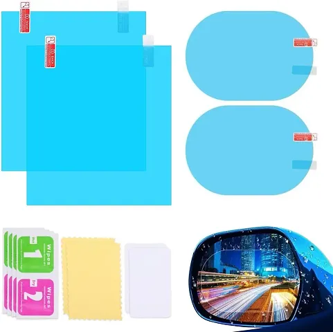 Car Accessories 4pcs Car Rearview Mirror Films Anti-Rain Fog Waterproof PET Clear Film Accessories (2 Oval + 2 Square Film)