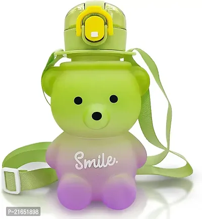 Cute Bear Water Bottle with Straw, Kawaii Bear Shape Leakproof BPA Free Drinking Water Bottle, Plastic Portable Drinking Bottle for Women Girls Toddler Kids 800 ML(Green  Purple)