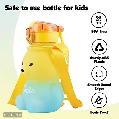 Cute Bear Water Bottle with Straw, Kawaii Bear Shape Leakproof BPA Free Drinking Water Bottle, Plastic Portable Drinking Bottle for Women Girls Toddler Kids 800 ML(Yellow  Green)-thumb3