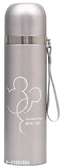 Spills Thermos Stainless Steel Double Wall Insulated Thermos Cup Mickey Mouse Printed Hygienic Flask Bottle 500 ml Water Bottle (Set of 1) (Silver)