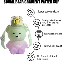 Cute Bear Water Bottle with Straw, Kawaii Bear Shape Leakproof BPA Free Drinking Water Bottle, Plastic Portable Drinking Bottle for Women Girls Toddler Kids 800 ML(Green  Purple)-thumb4