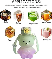 Cute Bear Water Bottle with Straw, Kawaii Bear Shape Leakproof BPA Free Drinking Water Bottle, Plastic Portable Drinking Bottle for Women Girls Toddler Kids 800 ML(Green  Purple)-thumb3