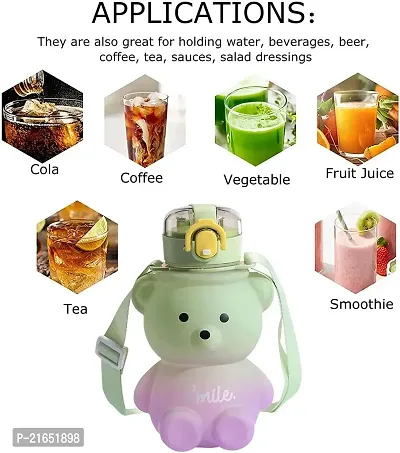 Cute Bear Water Bottle with Straw, Kawaii Bear Shape Leakproof BPA Free Drinking Water Bottle, Plastic Portable Drinking Bottle for Women Girls Toddler Kids 800 ML(Green  Purple)-thumb4