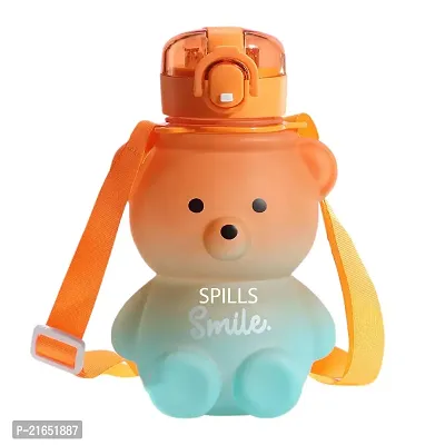 SPILLS Cute Bear Straw Bottle For Kids Large Capacity Teddy Water Bottle with Strap and Straw 800Ml?