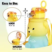 Cute Bear Water Bottle with Straw, Kawaii Bear Shape Leakproof BPA Free Drinking Water Bottle, Plastic Portable Drinking Bottle for Women Girls Toddler Kids 800 ML(Yellow  Green)-thumb1