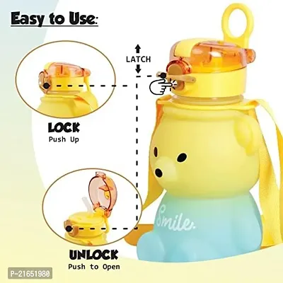 Cute Bear Water Bottle with Straw, Kawaii Bear Shape Leakproof BPA Free Drinking Water Bottle, Plastic Portable Drinking Bottle for Women Girls Toddler Kids 800 ML(Yellow  Green)-thumb2