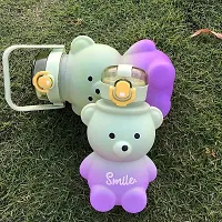 Cute Bear Water Bottle with Straw, Kawaii Bear Shape Leakproof BPA Free Drinking Water Bottle, Plastic Portable Drinking Bottle for Women Girls Toddler Kids 800 ML(Green  Purple)-thumb2