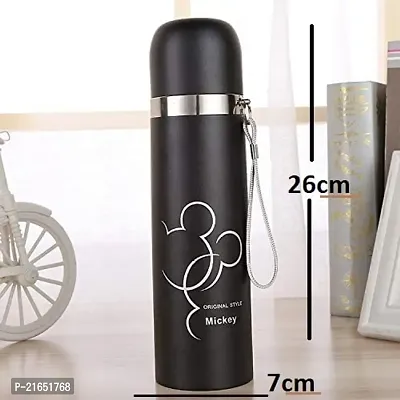 Spills Thermos Stainless Steel Double Wall Insulated Thermos Cup Mickey Mouse Printed Hygienic Flask Bottle 500 ml Water Bottle (Set of 1) (Black)-thumb5