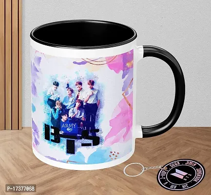 APSRA BTS Printed Mug with Keychain for Girls Boys Friends Coffee Mug for Birthday Gift| BTS Music Band V Suga J-Hope Jungkook Jin Jimin Rm BTS Coffee Mug (Mug-350ml) (BN3BMK2)-thumb0