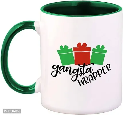 APSRA Ceramic Colorful Coffee Mug 11 Ounces Gangsta Wrapper Tea Cup Decoration Green Inner Handle B7