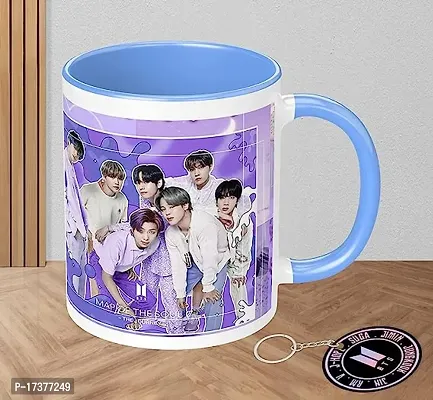 APSRA BTS Printed Mug with Keychain for Girls Boys Friends Coffee Mug for Birthday Gift| BTS Music Band V Suga J-Hope Jungkook Jin Jimin Rm BTS Coffee Mug (Mug-350ml) (BN3SBMK1)