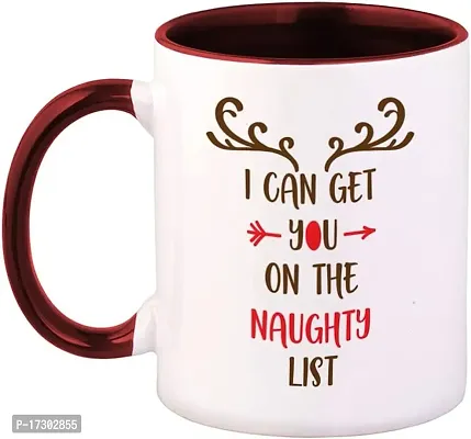 APSRA Ceramic Colorful Coffee Mug 11 Ounces I Can Get You on The Naughty List Style B Tea Cup Santas Workshop Maroon Inner Handle