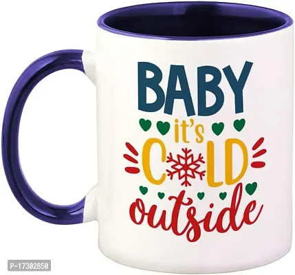 APSRA Ceramic Colorful Coffee Mug 11 Ounces Baby It Is Cold Outside Love Snowflakes Tea Cup Snowflakes Blue Inner Handle