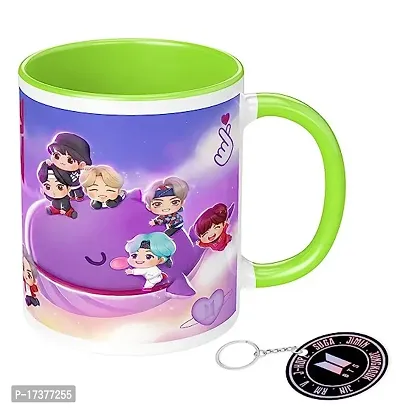 APSRA BTS Printed Mug with Keychain for Girls Boys Friends Coffee Mug for Birthday Gift| BTS Music Band V Suga J-Hope Jungkook Jin Jimin Rm BTS Coffee Mug (Mug-350ml) (BN3LGMK4)