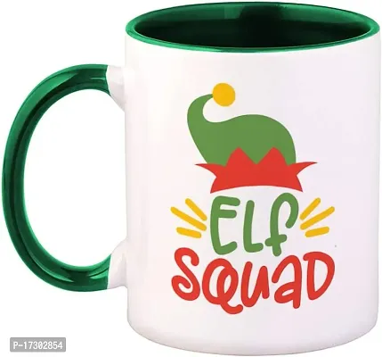 APSRA Style In Print Ceramic Colorful Coffee Mug 11 Ounces Elf Squad Elf Cap Season Tea Cup Elf Cap Green Inner Handle