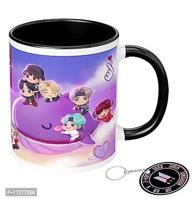 APSRA BTS Printed Mug with Keychain for Girls Boys Friends Coffee Mug for Birthday Gift| BTS Music Band V Suga J-Hope Jungkook Jin Jimin Rm BTS Coffee Mug (Mug-350ml) (BN3BMK4)