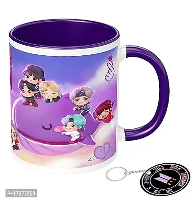 APSRA BTS Printed Mug with Keychain for Girls Boys Friends Coffee Mug for Birthday Gift| BTS Music Band V Suga J-Hope Jungkook Jin Jimin Rm BTS Coffee Mug (Mug-350ml) (BN3OMK1)-thumb0