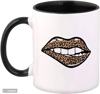 APSRA Colorful Coffee Mug Leopard Cheetah Lips Kiss Kissing Mouth Style H Funny and Novelty Humor  Smiling Ceramic Tea Cup 11 Oz Black Inner Handle