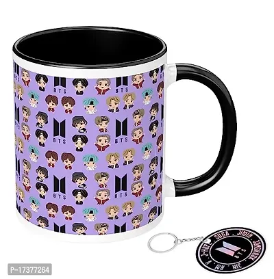 APSRA BTS Printed Mug with Keychain for Girls Boys Friends Coffee Mug for Birthday Gift| BTS Music Band V Suga J-Hope Jungkook Jin Jimin Rm BTS Coffee Mug (Mug-350ml) (BN3BMK9)-thumb0