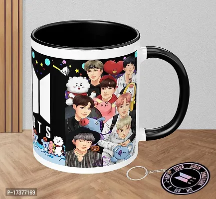 APSRA BTS Printed Mug with Keychain for Girls Boys Friends Coffee Mug for Birthday Gift| BTS Music Band V Suga J-Hope Jungkook Jin Jimin Rm BTS Coffee Mug (Mug-350ml) (BN3BMK6)