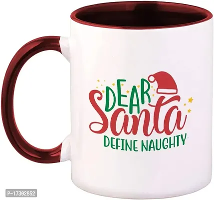 APSRA Ceramic Colorful Coffee Mug 11 Ounces Dear Santa Define Naughty Star Santa Cap Tea Cup Naughty Maroon Inner Handle